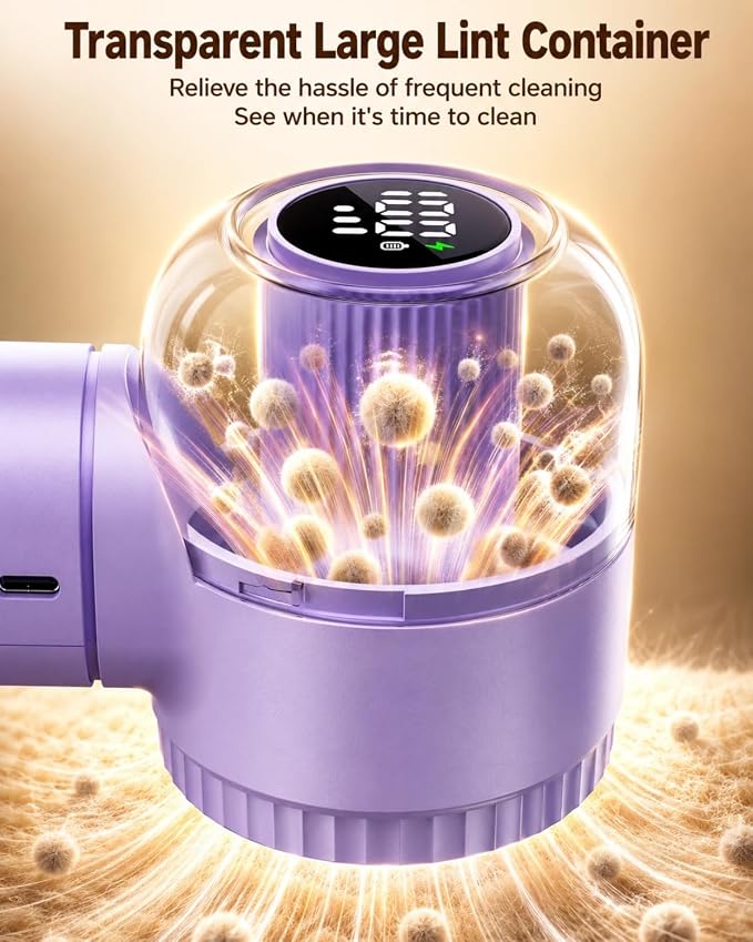 coldSky Fabric Shaver,    Lint Remover with Brush, 1200mAh Sweater Shaver with Digital Display,3 Speeds Lint Shaver, 6-Leaf Blades Lint Remover for Clothes, Sofa, Bedding,Purple | Digital Display, 3 Speeds, 6-Leaf Blades, 1200mAh Rechargeable L... - Image 5