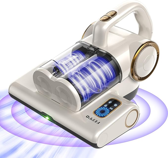 FEPPO Mattress Vacuum Cleaner, 16Kpa Bed Vacuum Cleaner with 253.7nm UV-C Light, 140°F Heat, HEPA Filter & Ultrasonic, Versatile Handheld Vacuums for Bed, Sofa, Couch, Crib(Corded, 500W)