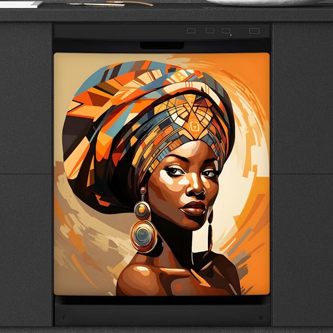 African Girls Dishwasher Magnet Cover Decorative Refrigerator Covers Magnetic Reusable Dishwasher Door Cover Kitchen Appliance Sticker Cover 23x26Inch