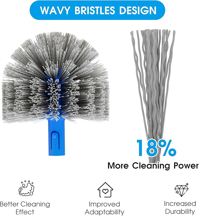 Pool Brush Set - 20’’ 2-in-1 Detachable Round Brush with Extra Side Brush for Cleaning Hard-to-Reach Corners, 9 FT Aluminum Extended Pool Pole with Hidden Hook Retriever