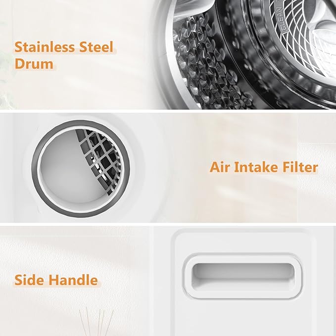 VCJ Portable Clothes Dryer for Apartment, 1.5 Cu.ft Compact Mini Electric Dryer with 5 Drying Modes, Stainless Steel Tub, Simple Knob Control, Dryer Machine for Dorm, RV, Small Space