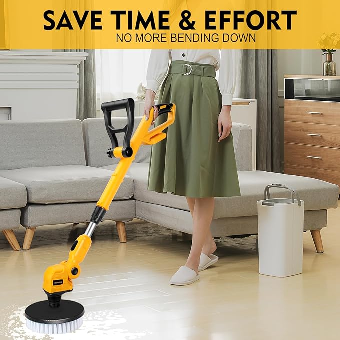 Cordless Power Scrubber Compatible with Dewalt 20V MAX Battery (Tool Only), Brushless Floor Cleaner with Extension Handle, 4 Brush Heads for Floor, Bathroom, Kitchen, Car Cleaning(No Battery)