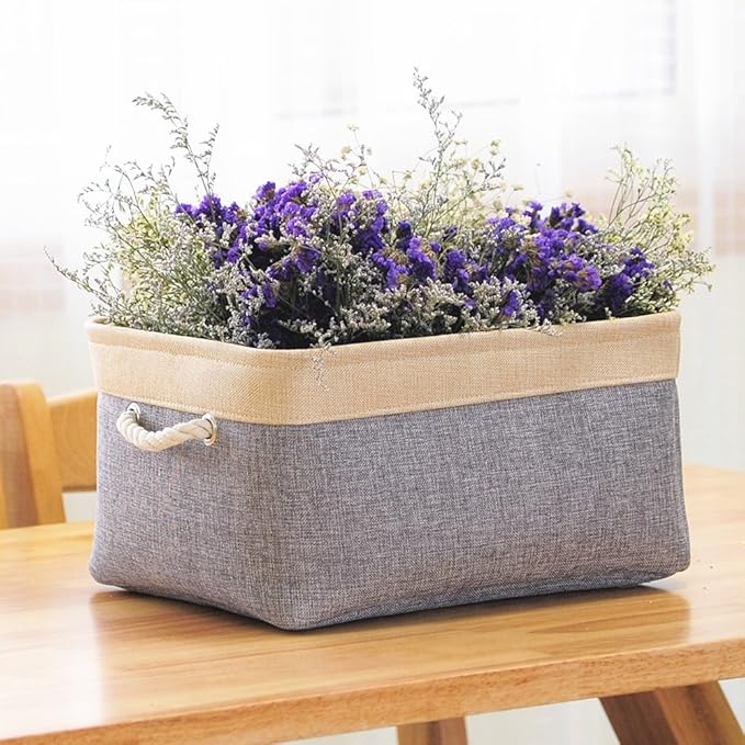 TheWarmHome Storage Basket - 15.7L??11.8W??8.3H 1 Pack Large Baskets for Organizing Shelves, Storage Bins for Clothes Book Shelf Home Fabric Storage Cubes (Gold and Grey)