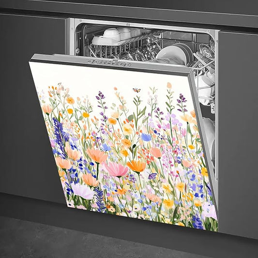 Dishwasher Magnet Cover 23x26 in Painted Pastel Flower Field with Butterflies Magnetic Dishwasher Cover for Kitchen Appliance Decoration Front Panel Sticker Panel Home Decor