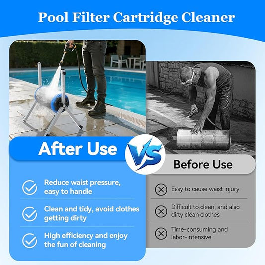 Deerchirp Pool Cartridge Filter Cleaner, Compatible with Filter Cartridges of 3, 4, and 6 inches in Diameter Supports Both Vertical and Horizontal Installation Modes