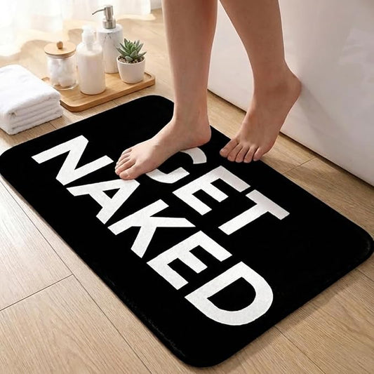 Black Get Naked Memory Foam Bath Mat 32x20 Inch, Funny Bathroom Rugs, Cute Dorm, Apartment Decor, Soft Non Slip Absorbent Mats for Shower, Vanity