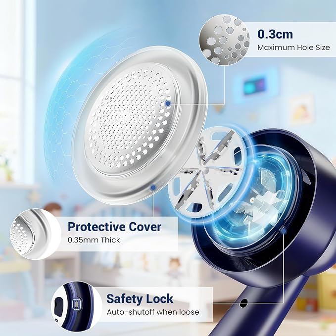 DBC Fabric Shaver & Lint Remover for Clothes, Sweaters & Furniture | 6-Leaf Blade, 3 Speeds, 2H Runtime, Portable Design Perfect for Travel, Includes 2 Extra Blades - Image 7