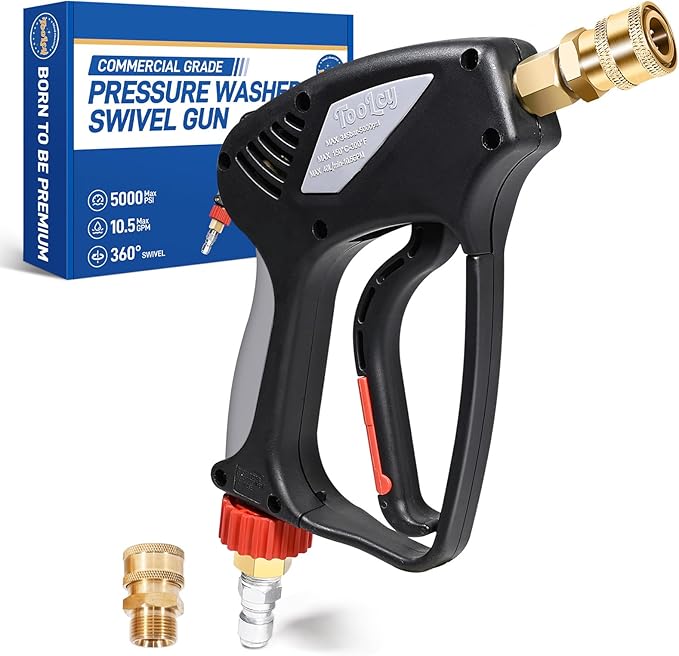 TOOLCY Pressure Washer Gun, Short Power Washer Gun, Commercial 5000 PSI / 10.5 GPM, Sturdy Design for Gas Power Washer, with 3/8" Swivel Plug & M22-14mm Male Fitting