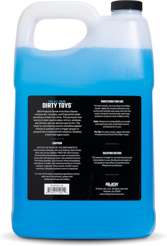 Slick Products Streak-Free Glass Cleaner – Ammonia-Free Window, Mirror, Chrome & Tint Cleaner – Removes Dirt, Smudges & Fingerprints – Ready-to-Use – 128 oz.