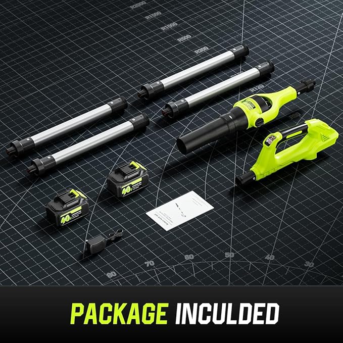 Leaf Blower Cordless, 40V Leaf Blowers with 2 Battery Brushless 300° Rotatable Blower Tube with Adjustable Pole (98inch) 580CFM/180MPH & 2 Speed Gutter Cleaning Tools for Garden，House