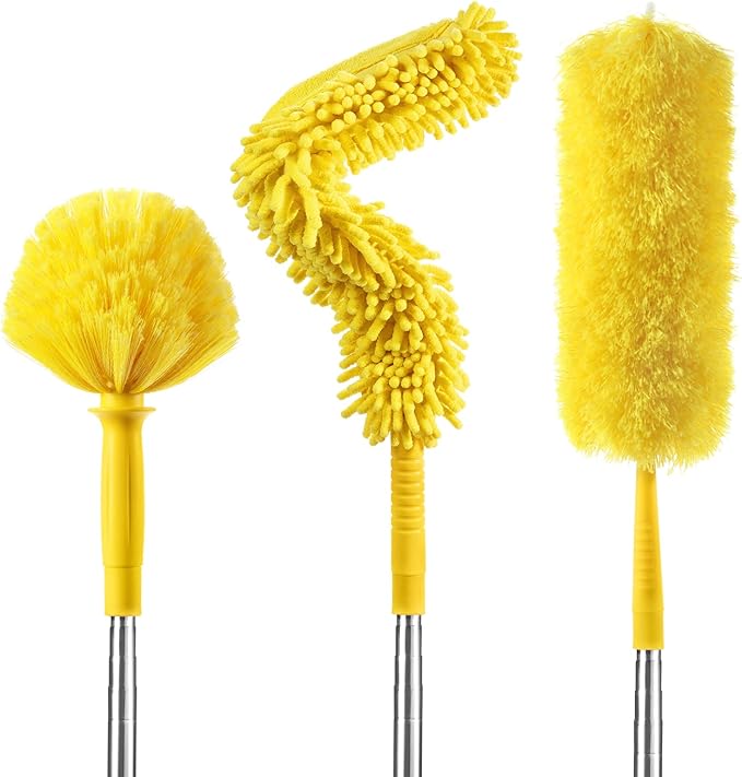 17FT Extendable Duster with 2-9 ft Extension Pole for High Ceilings, Newliton Cobweb Duster for Ceiling Fans Hard-to-Reach Areas, Long Handle Microfiber Dusting Tool for Home Cleaning