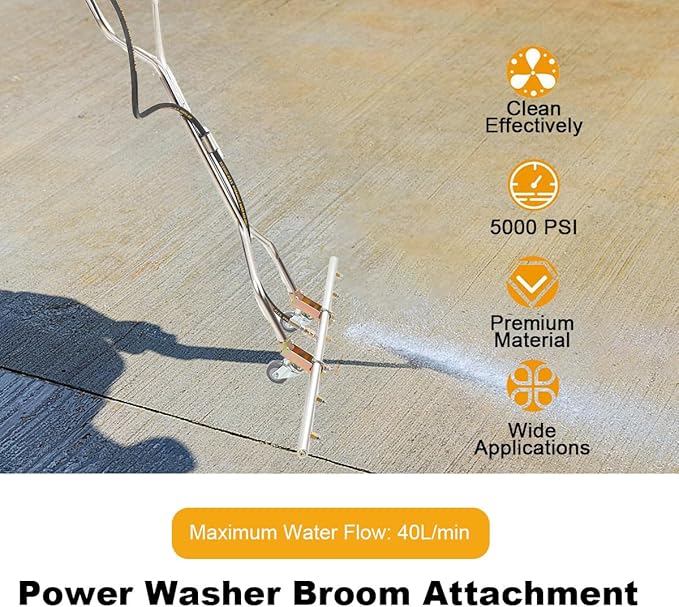 5000 PSI Heavy Duty Water Broom Surface Cleaner 7 Nozzle Pressure Washer Attachment with 3/8 Quick Connect, Adjustable Handle & Wheels for Hot/Cold Water (Commercial & Home Use)