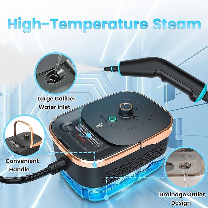 Handle Steam Cleaner, 2500W Steam Cleaner for Home, 3-Level Adjustable Handle,15s Heat-Up, Portable Steamer for Cleaning Car, Dirt, Grout, Couch, Furniture, Grease,Tile