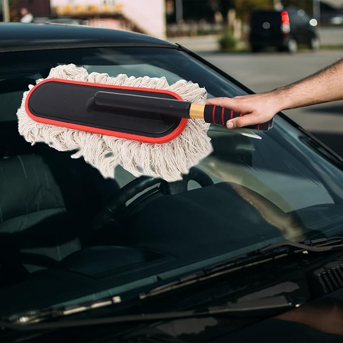 Retractable Car Waxing Brush and Mop Set with Cotton Wire Head, Auto Cleaning Brush for Exterior and Interior Car Care, White Handle for Convenient Vehicle Detailing and Dust