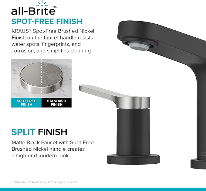 KRAUS Indy Widespread Bathroom Faucet in Spot-Free Brushed Nickel/Matte Black with 2 Handles, Pop Up Drain and Supply Lines, FUS-14103SFBNMB