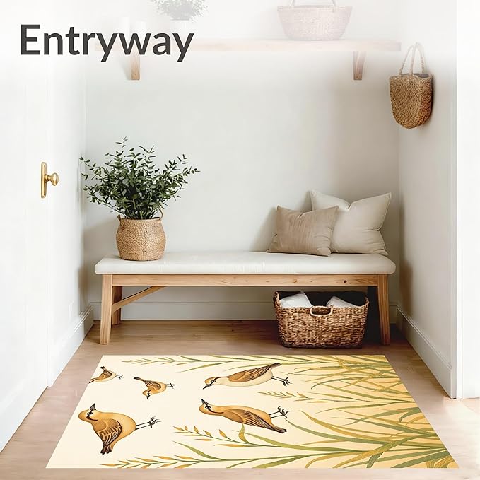 Flatwoven High Traffic Area Rug 6x6, Delightful Wetland Wildlife Motifs with Charming Marsh Artwork, Non Slip, Stain Resistant, Washable Area Rugs for Living Room, Bedroom (Brown, 6x6)