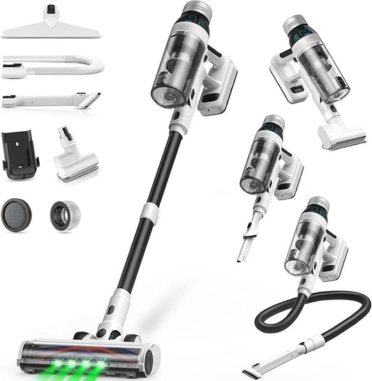 Cordless Vacuum Cleaner, 55Mins Vacuum Cleaners for Home, 15-in-1 Self-Standing Stick Vacuum with LED Light, Anti-Tangle & Wall Mount Charge, Lightweight Vacuum for Hard Floors Carpets Pet Hair