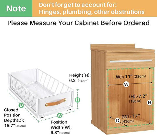 Pull out Cabinet Organizer Fixed with Adhesive Nano Film,Heavy Duty Slide out Pantry Shelves Drawer Storage,Sliding Mesh Cabinet Basket with Handle for Kitchen, Bathroom,Home, 9.8"W X 15.7"D X 6.2"H