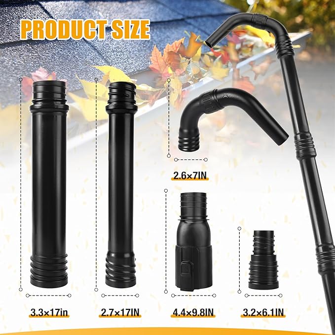 Zipcase Gutter Cleaning Kit - 9.25 ft Safe, with 360° Adjustable Nozzle, Ground-Level Leaf Blower Gutter Attachment Compatible with EGO 530CFM / 580CFM / 575CFM / 650CFM/ 615CFM/LBX6000 Leaf Blowers