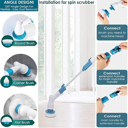 Electric Spin Scrubber,Cordless Power Tub and Tile Scrubber,3 Replaceable Plastic Cleaner Scrubber Brush Head,45-Inch Extension Arm Ideal for Tub,Tile,Floor,Toilet,Grout,Baseboard Cleaning Tool