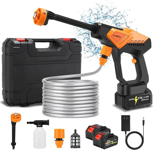 Cordless Portable Washer Battery Operated, Handheld Washer with 6 in 1 Nozzle 16ft(5m) Hose, Hard Carry Case, Lightweight Car Washer for Home, Garden Outdoor, Patio
