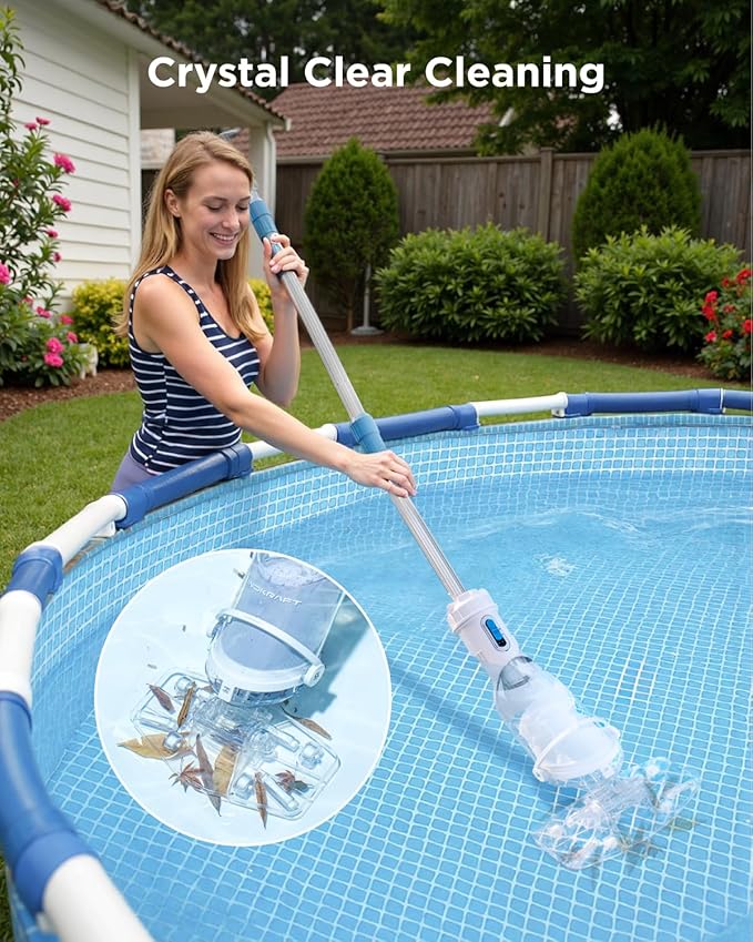 InoKraft Pool Vacuum for Above Ground Pool, Cordless Handheld Pool Vacuum for Inground Pools, Rechargeable Pool Cleaner with Powerful Suction up to 18.5 gallons/min, Ideal for Leaves, Debris, Yellow