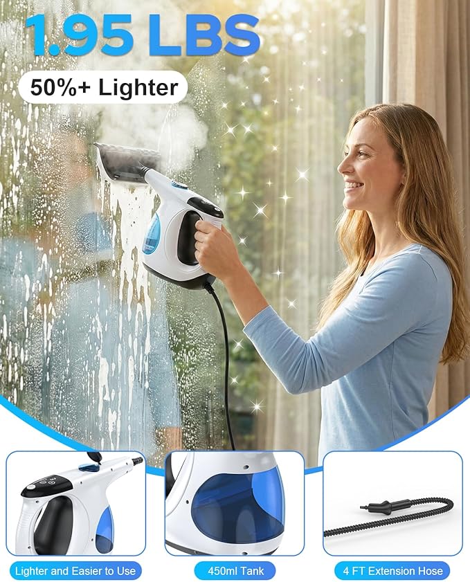 3s Instant handheld steam cleaner for home, High-pressure portable steam cleaner with 3-Level Control & Self-clean & Safety Lock for Furniture Couch Grout Walls Kitchenware Cleaning