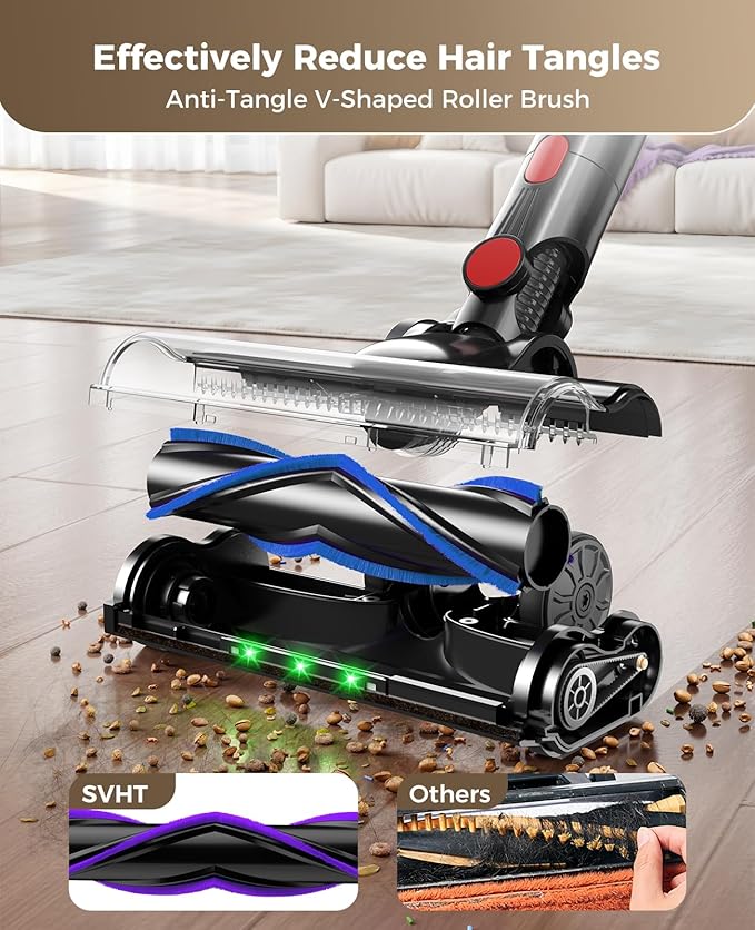 Cordless Vacuum Cleaner, 450W 40KPA Vacuum Cleaners for Home, 45Mins Lightweight Stick Vacuum with Advanced Green Light Tech, Rechargeable Battery Vacuum for Carpet,Pet Hair,Hardwood Floor