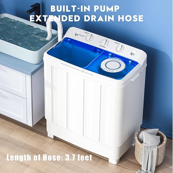 Auertech Portable Washer and Dryer Combo, 28 Lbs Twin Tub Washing Machine, 1.5 Cu.Ft Compact Clothes Dryer, Portable Washing Machine and Dryer Set for Laundry Apartment, RV, Dorm, White