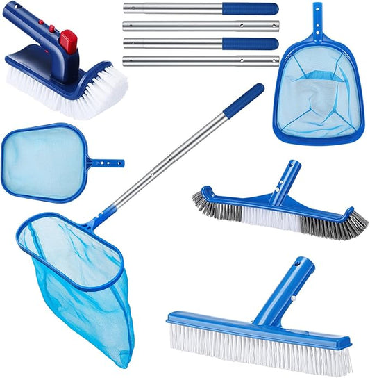 Swimming Pool Cleaning Kit Including 3 Pool Skimmer Net 3 Brush and Aluminum Adjustable Pole for Cleaning Walls Ideal Clean Kit for Above Ground