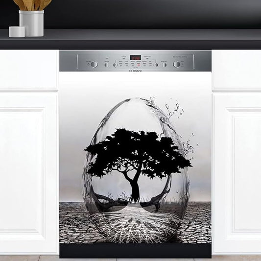 Abstract Art Dishwasher Cover Decoration Tree of Life Decal Magnetic Cover for Dishwasher Front Door Egg Shape Magnet Sticker Kitchen Dishwasher Decor Panel 23x26inch