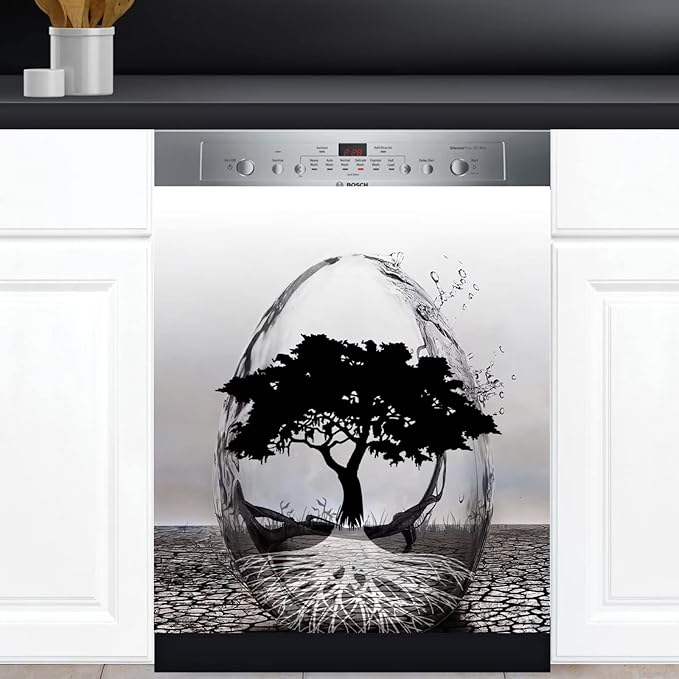 Abstract Art Dishwasher Cover Decoration Tree of Life Decal Magnetic Cover for Dishwasher Front Door Egg Shape Magnet Sticker Kitchen Dishwasher Decor Panel 23x17inch