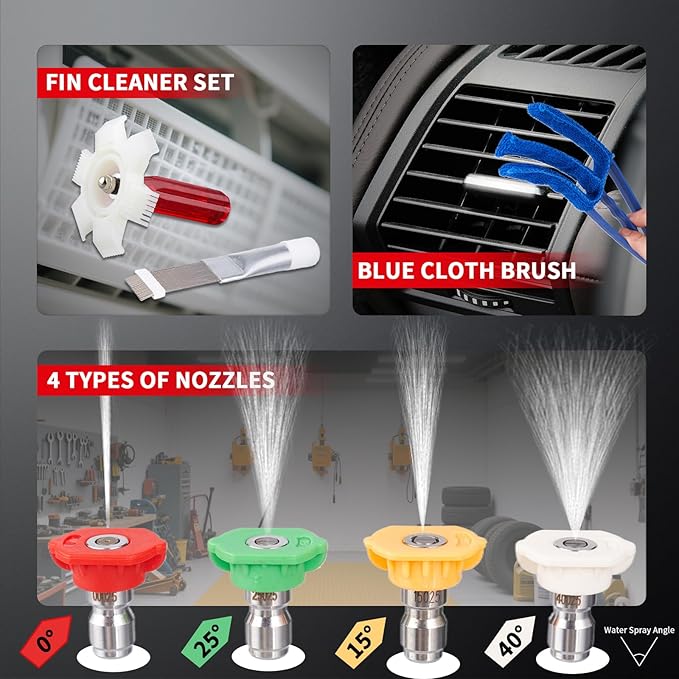 HVAC Pressure Washer, Portable Coil Claening Sprayer with 5 Quick Connect Nozzles, Fin Cleaner Set, Extension Tube for Air Conditioner, Cars,Fences, Driveways, Patios, Home Cleaning