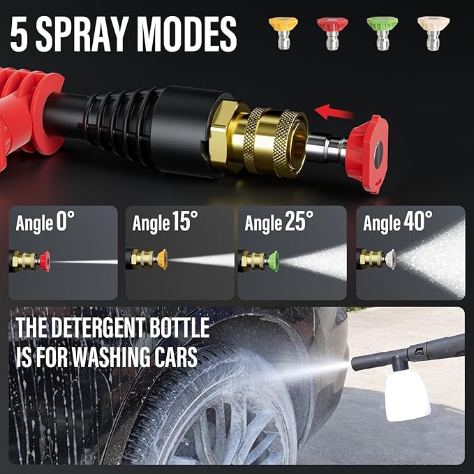 MZK Pressure Washer,with Anti-Tipping Technology,4 Quick-Connect Nozzles,Foam Cannon for Easy Replacement,High-Pressure Cleaning of Cars,Fences