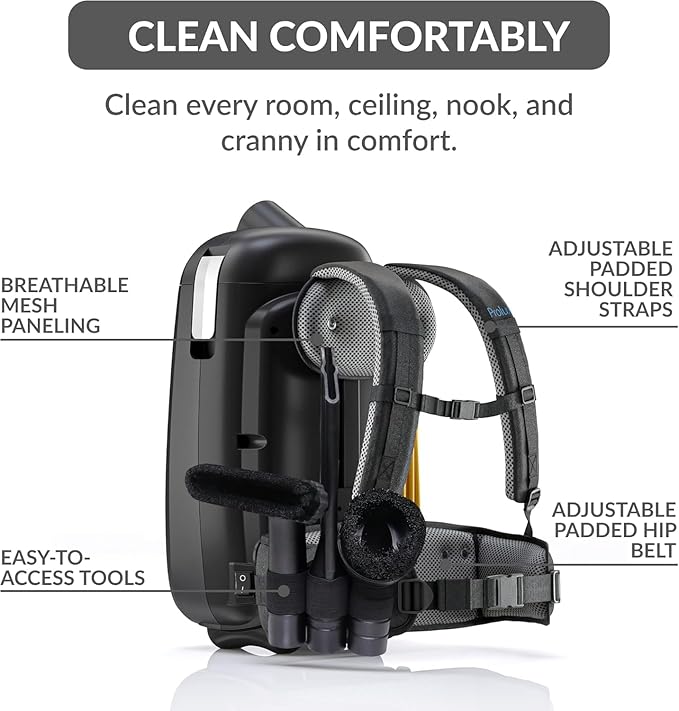 Prolux X8 Pro 10 lb Lightweight Commercial Backpack Vacuum – HEPA Filtration w/Sealed 8 Qt HEPA Bags, 120 CFM Commercial Suction, 50′ Cord, Loaded with Attachments