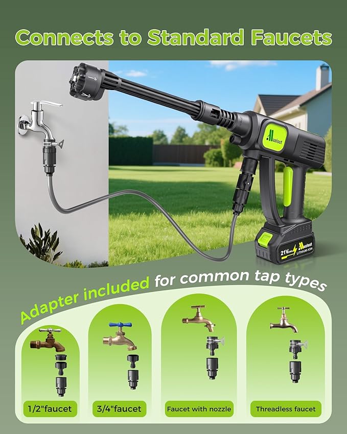 Cordless Car Washer, Portable Cleaning Tool with 6-in-1 Nozzle, Self-Priming from Bucket, Hose or Tap, Battery Powered for Car, Patio & Garden Cleaning