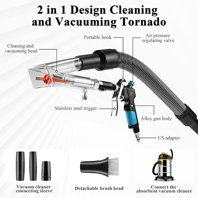 2IN1 Car Interior Detailing Air Blow Gun & vacunm Gun with Adjustable Air Flow Nozzle,Cleaning Gun Quickly Blasts Dirt and Dust from Surface Works with Air Compressor(Upgrade Rotate Tube)