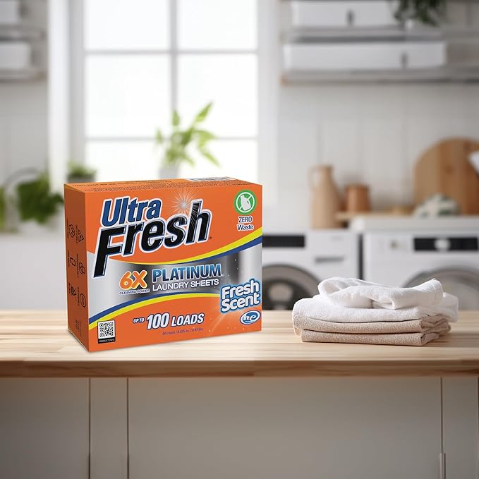 Ultra Fresh Platinum 3 Pack Laundry Soap Detergent Sheets, Ultra Concentrated, Stain Fighting, Fresh Scent, 300 Loads