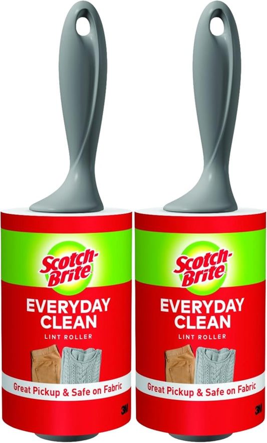Scotch-Brite Everyday Clean Lint Roller, Scotch Brand Adhesive, Pet Hair & Lint Remover for Clothes, Furniture & Car, 4 in x 54.2 ft Each, 2 Pack, 190 Sheets Total by Unknown