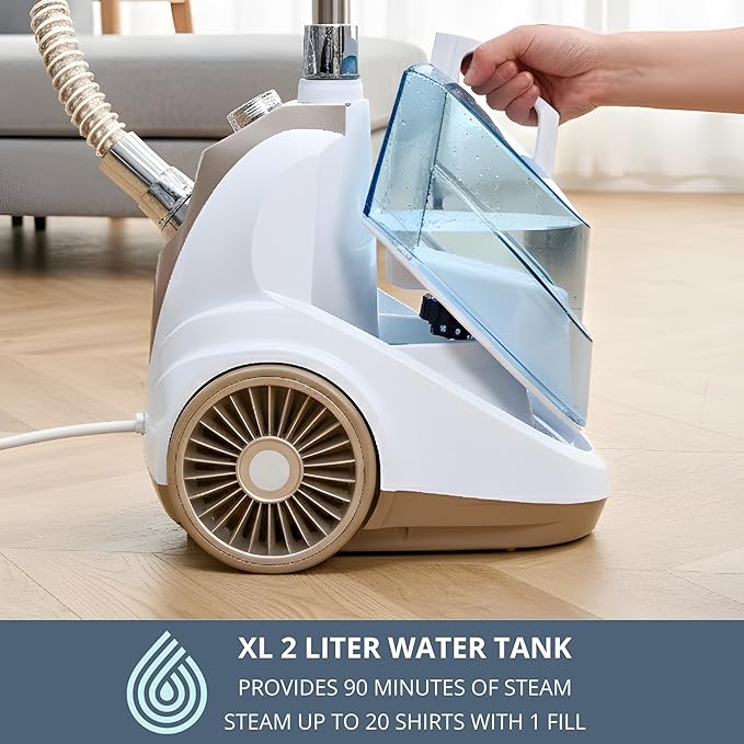 True & Tidy Luxury Upright Garment Steamer with 10 Steam Settings, Smart Auto Shut-Off 1800 Watt Powerful Standing Clothes Steamer, Fast Heat-Up Fabric Steamer, Champagne