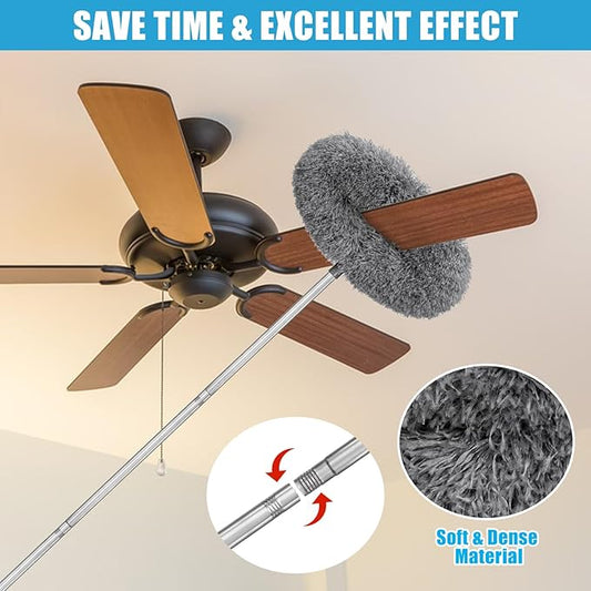 Microfiber Duster Kit 36pcs with 30 to 100 in Extension Pole and Ceiling Fan Cleaner Duster, Washable and Bendable Feather Duster for Cleaning Ceiling Fans, High Ceilings, Blinds, Grey