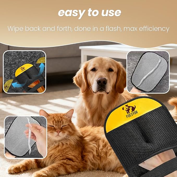 2 Pack Pet Hair Remover Gloves for Dogs & Cats, Reusable Static Fur Remover Mitt, Lint Cleaner for Clothes, Couch, Carpet, Car Seats - Image 3