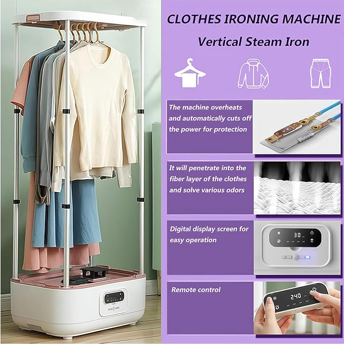 Automatic Vertical Garment Steamer System with Remote, 900W Wireless Steam Iron and Drying Station, Multi-Function Steam Closet for Full-Size Clothing and Fabric Care