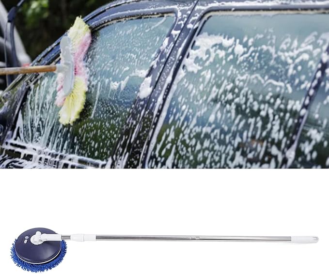 Electric Car Cleaning Brush, Telescopic Handle Cordless Cleaning Brush Scrubber Automatic Rotating Car Wash Brush Mop Cleaning Tool for Home Car Glass Tile Floor (Blue)