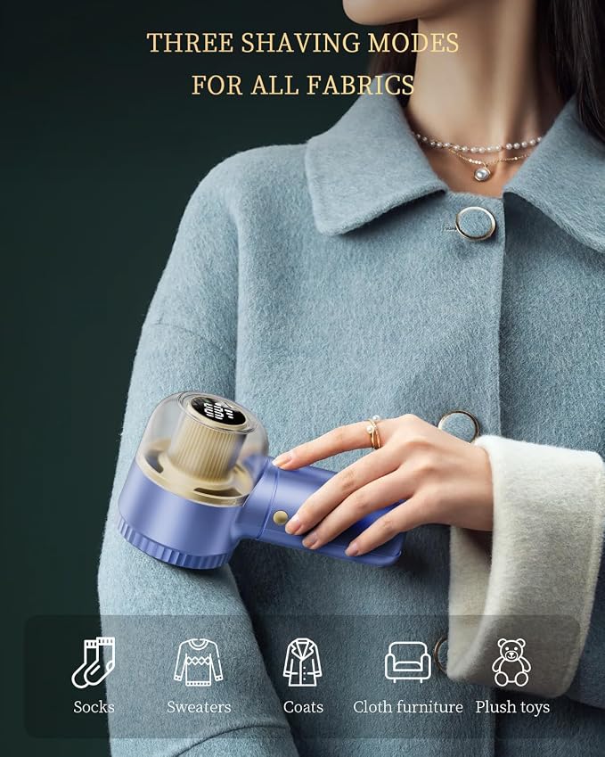 Fabric Shaver with Lint Brush, Large Lint Shaver with Digital Display | 3-Speeds Lint Remover with 6-Leaf Blades, 1200mAh Electric Sweater Shaver to Remove Pilling for Clothes, Furniture - Image 5