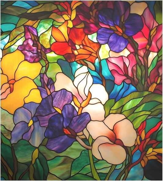 Dishwasher Cover Magnet Stained Glass Floral Print, Dish Washer Cover for Kitchen Decor, Easily Trimmable Dishwasher Sticker Refrigerator Magnetic Cover 23×26 in
