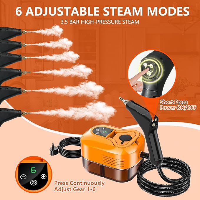 Steam Cleaner for Home & Car - 1800ML Water Tank 15s Heat-Up Portable Steamer for Cleaning, 6 Level Handheld Steam Cleaner for Car Detailing with 17 Accessories for Furniture, Grease, Carpet, Grout