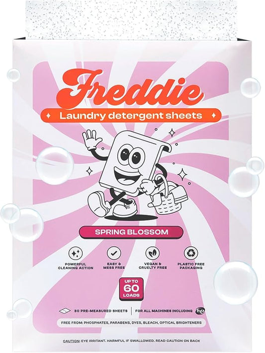 Freddie Laundry Detergent Sheets - Recyclable Packaging - No Mess Strips - 60 Loads - Floral Spring Blossom Scent