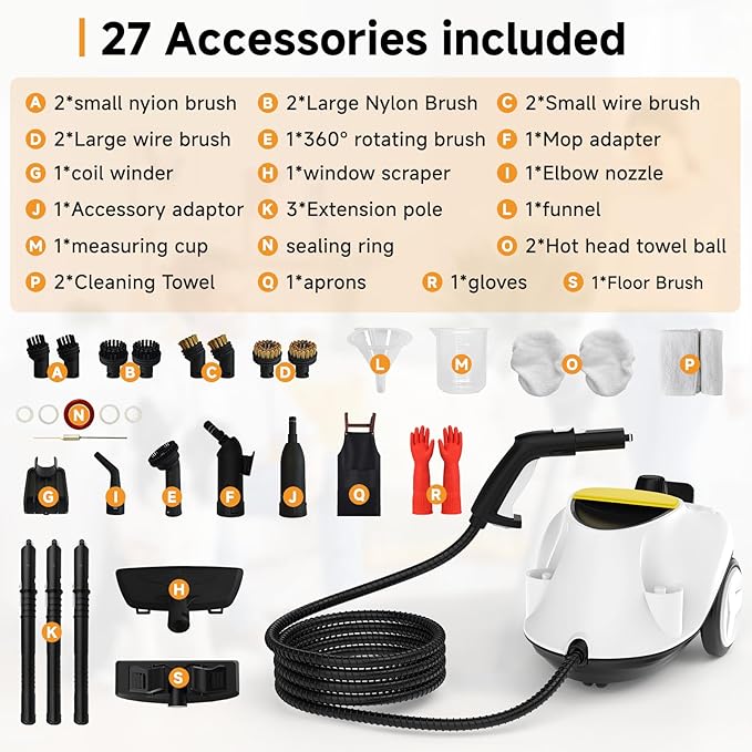 Steam Cleaner, 2000W Portable Household Steamer with 27 Accessories,Steamer for Cleaning with 6M Extra-Long Power Cord,Suit for Floor,Tile, Carpet, Furniture, Upholstery, Grout, Kitchen, Car (white)