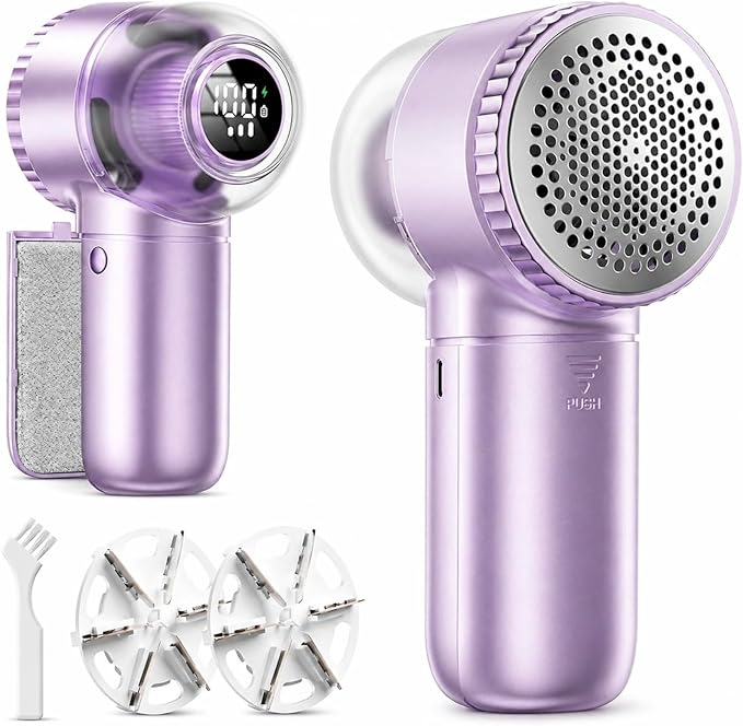 Fabric Shaver with Lint Brush, Large Lint Shaver with Digital Display | 3-Speeds Lint Remover with 6-Leaf Blades, 1200mAh Electric Sweater Shaver to Remove Pilling for Clothes, Furniture by Fabricshaver